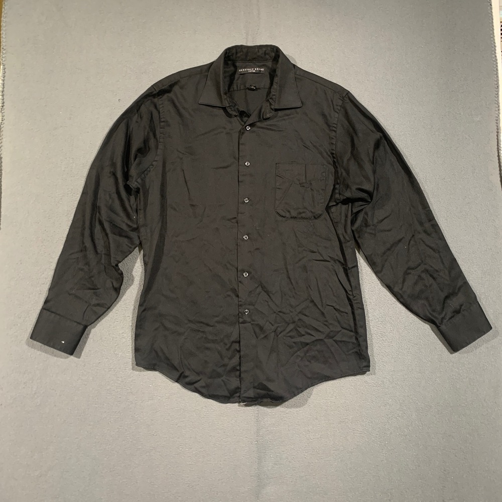 Geoffrey Beene Dress Shirt Mens L 16 34/35 Fitted Black Long Sleeve Wrinkle Free